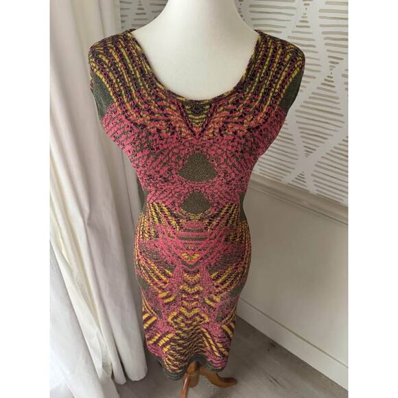 M Missoni Women’s Size 40 US 4 Small Pink Green & Yellow Knit Tank Bodycon Dress - Picture 2 of 8
